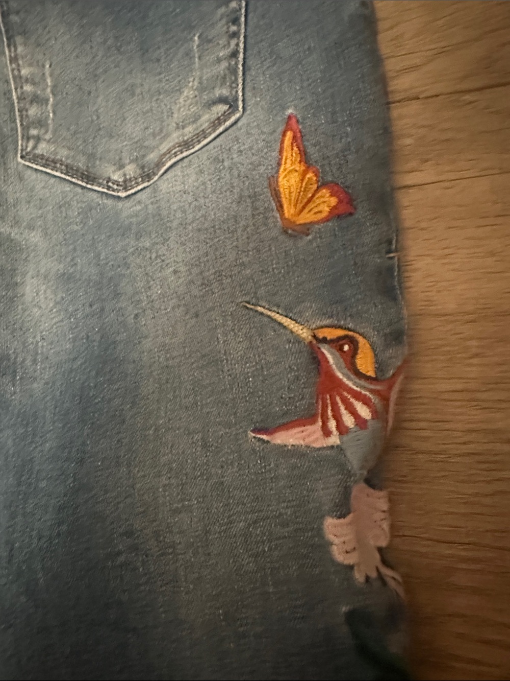 Velvet Heart Blue Embroidered Hummingbird Skinny Jeans - Picture 9 of 11